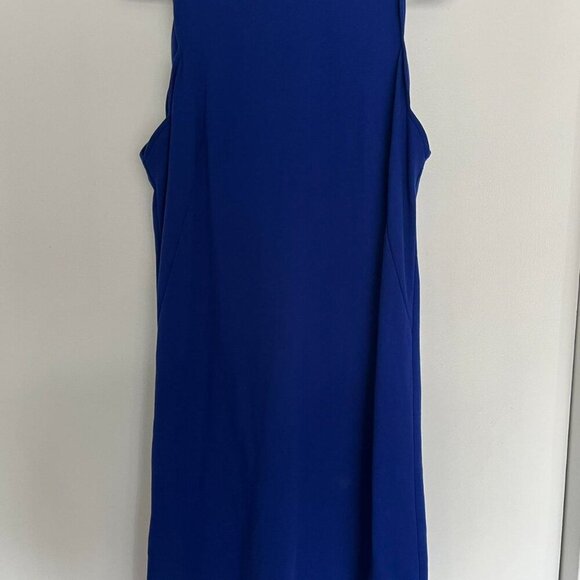 Blue Scalloped Edge Sleeveless Dress, Blue Bridesmaid Dress, Monochrome Dress - Picture 3 of 8